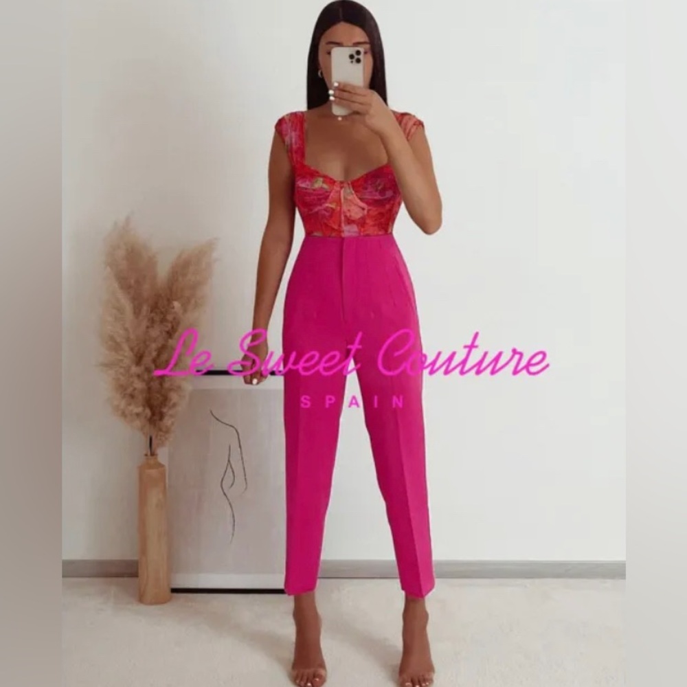 NEW ZARA HIGH-WAISTED PANTS FUCHSIA PINK